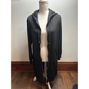 Elesol Black Long Sleeve Full Zip Hooded Cardigan Duster Women's